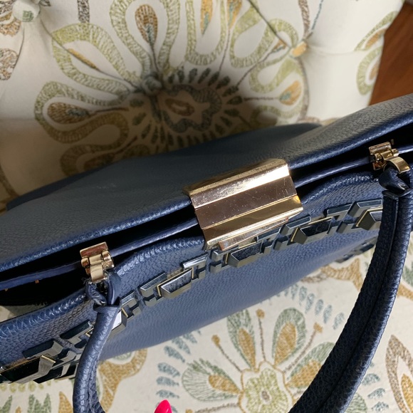 Kate Spade Pebbled Blue Leather Jewel Handbag - Picture 10 of 10